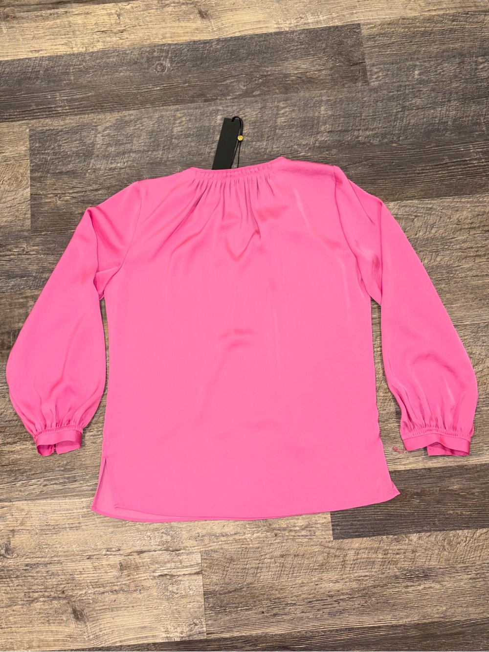 NWT Kobi Halperin Simone Silk-Blend Tie-Neck Blouse - Hot Pink - Picture 2 of 5